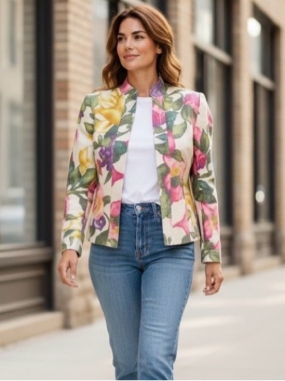 Studio by Liz Claiborne Multi Floral Open Front Blazer Jacket Career LP